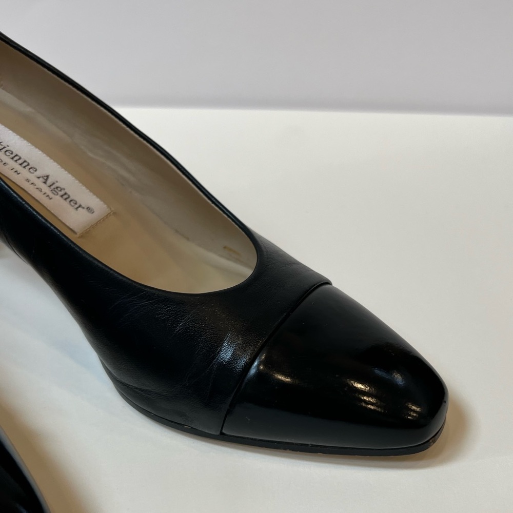 Etienne Aigner Kitten Heel Black Leather Shoes - Picture 5 of 10